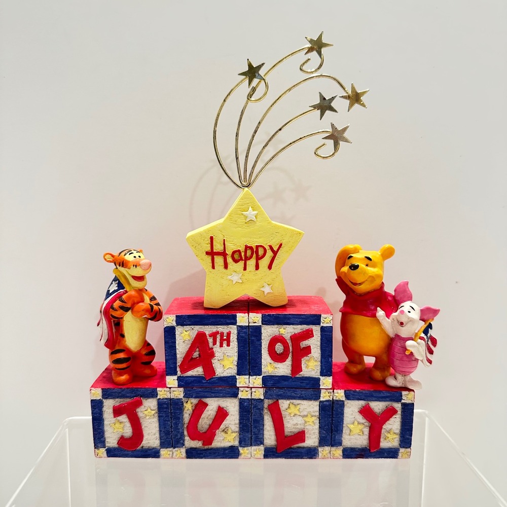 Disney Winnie the Pooh 4th of July Patriotic Block Figurine Set Tigger Piglet
